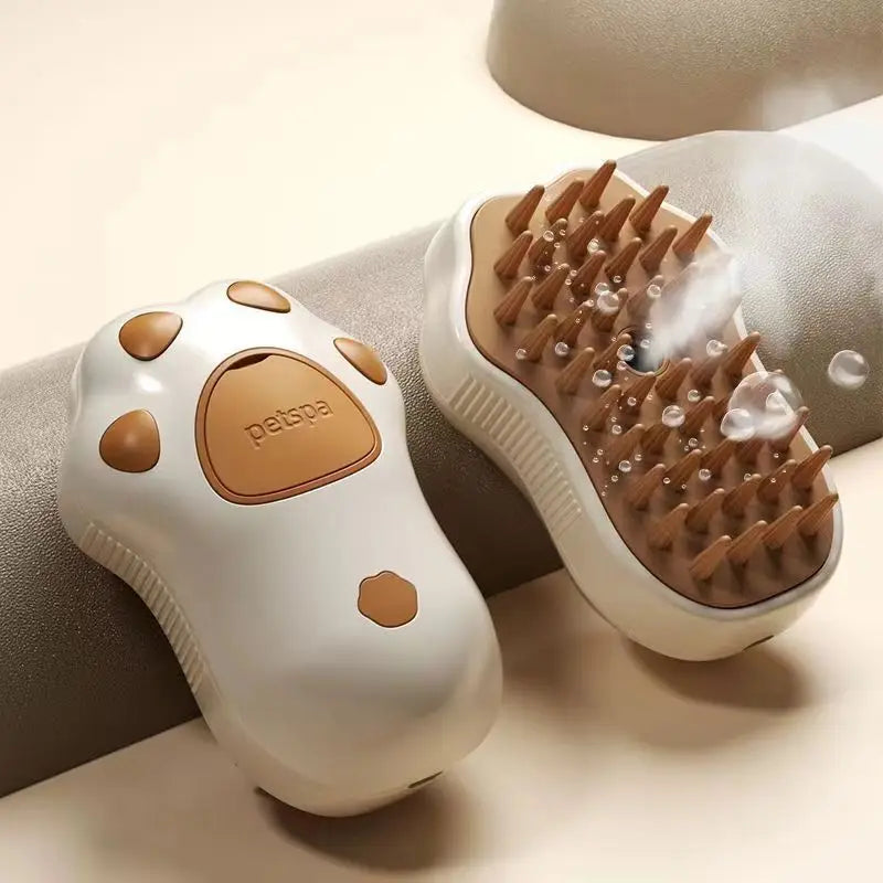 3-in-1 Steam Cat Brush – Rotating Grooming, Hair Removal & Massage Comb with Spray