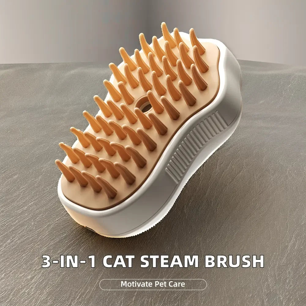 3-in-1 Steam Cat Brush – Rotating Grooming, Hair Removal & Massage Comb with Spray