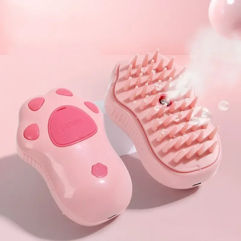 3-in-1 Steam Cat Brush – Rotating Grooming, Hair Removal & Massage Comb with Spray
