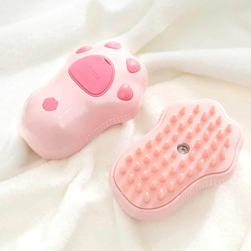 3-in-1 Steam Cat Brush – Rotating Grooming, Hair Removal & Massage Comb with Spray