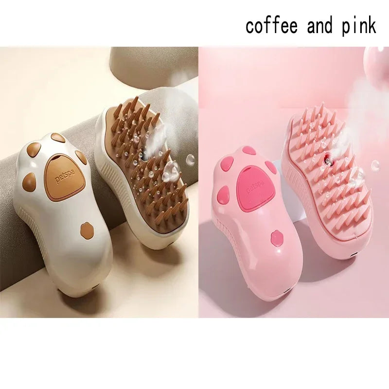 3-in-1 Steam Cat Brush – Rotating Grooming, Hair Removal & Massage Comb with Spray